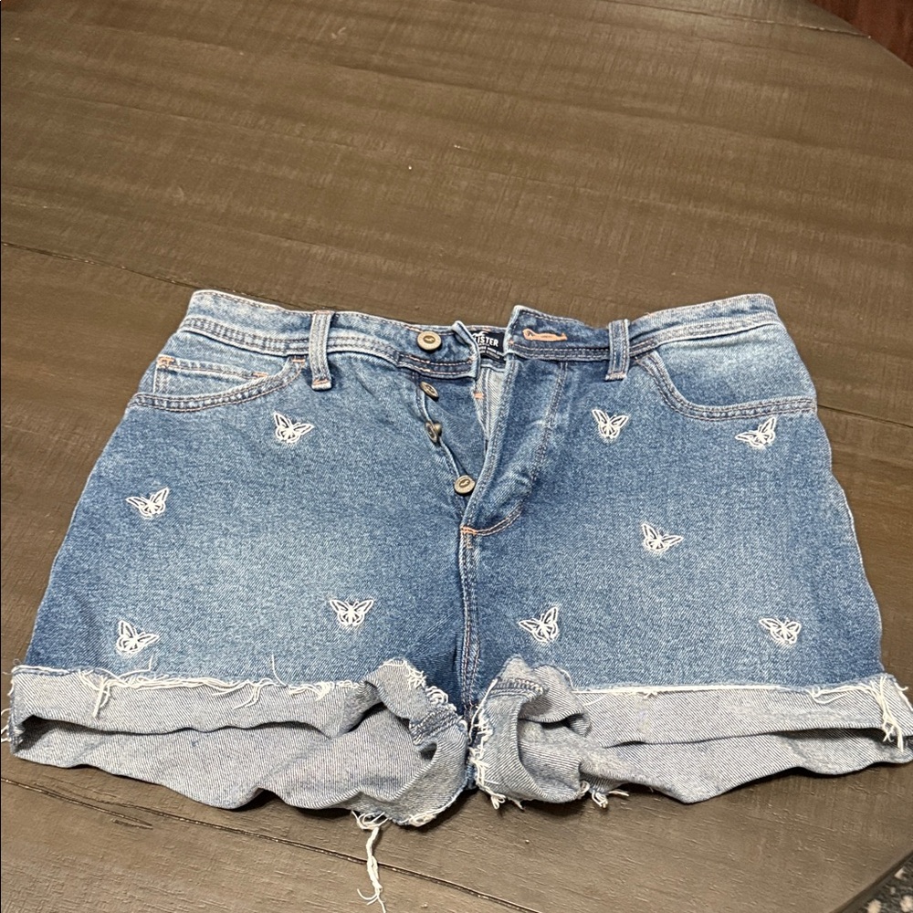 Hollister Blue Jean Shorts with Butterfly Embroidery